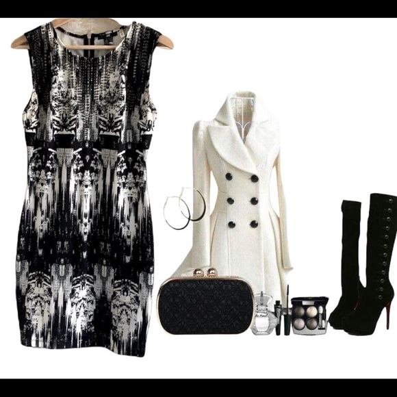 H&M Black & White Bodycon Stretch Shift Dress With Studs Size S - Picture 13 of 13